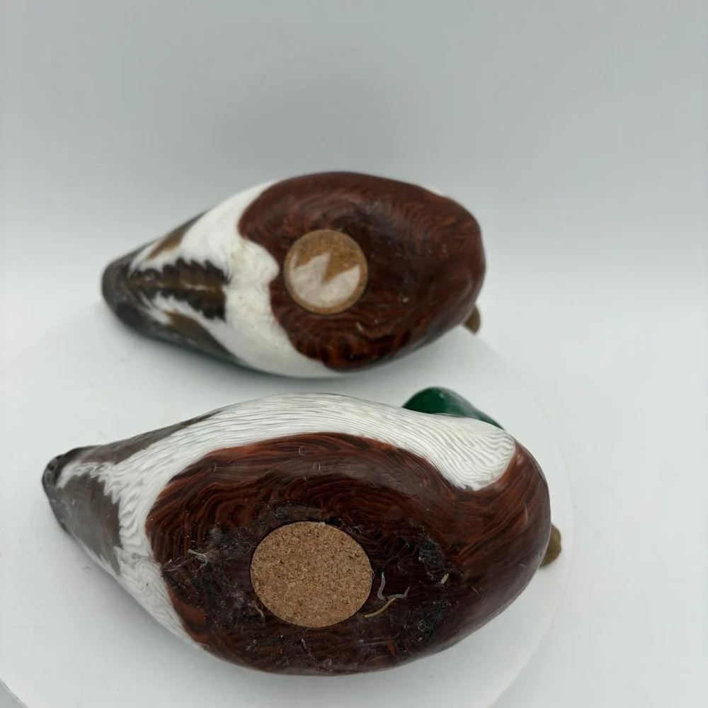 Pair Of‎ Handmade Brown/Green Mallard Duck Candles With Wick Vintage